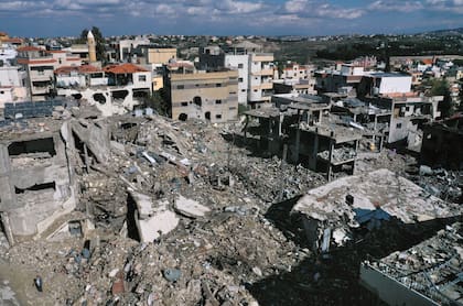 Edificios destruidos en Qana, en el sur del Líbano