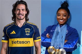 El gesto de Edinson Cavani con Simone Biles tras el encuentro en Buenos Aires