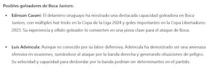 Edinson Cavani y Luis Advíncula, los posibles goleadores de Boca vs Benfica (captura de pantalla)