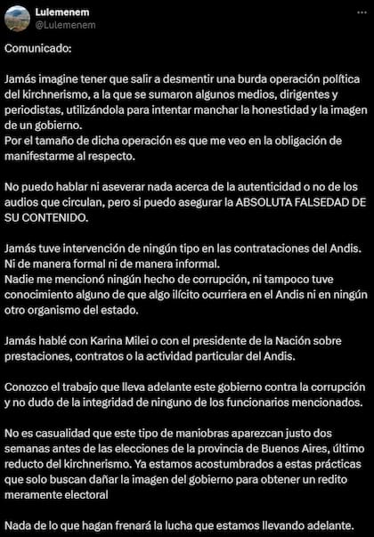 Eduardo “Lule” Menem calificó el hecho como una “burda operación política del kirchnerismo”