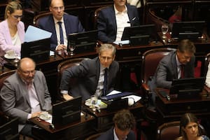 Eduardo Vischi, en el centro, rodeado de los senadores radicales