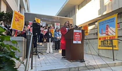 Educadores Unidos de San Francisco realizó esta mañana una conferencia de prensa sobre el anuncio de la huelga