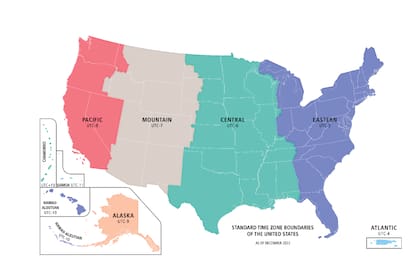 EE.UU. opera con nueve husos horarios reconocidos por ley