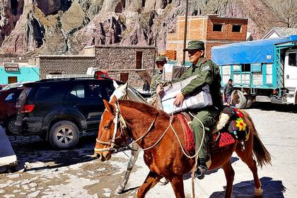 Efectivos de Gendarmería se desplazan a caballo a cubrir el distrito electoral Iruya