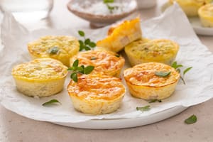 Egg bites with ham and cheese, and chicken and pesto, high protein snack or breakfast idea
