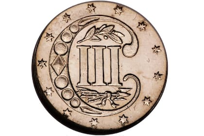 Ejemplar de una moneda de plata de 3 centavos