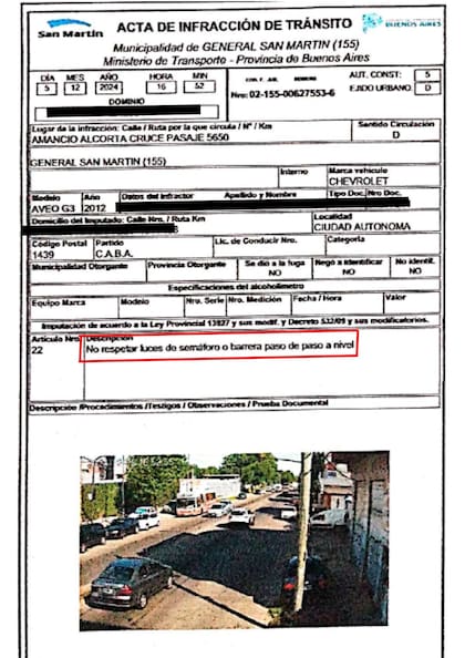 Ejemplo de infracción que no detalla el motivo de manera clara ni se visualiza la patente de manera legible