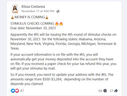 Ejemplo de una de las publicaciones falsas que circulan en redes sociales