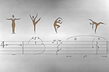 Ejemplo del sistema de notación Benesh, tomado de la Royal Academy of Dance