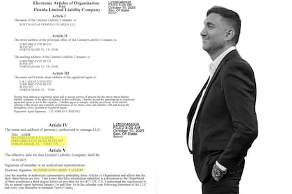 El 10 de octubre, Vallejo creó “Sur Finanzas Company Florida”. Luego sumó otras cinco empresas en Miami.
