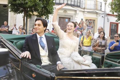 El 14 de octubre de 2023, en Jerez de la Frontera, España se celebró la boda de Victoria Hohenlohe-Langenburg, la duquesa de Medinaceli y Maxime Corneille en la iglesia de San Miguel. (Thorton/DDP via ZUMA Press)