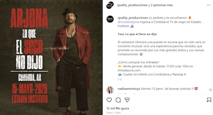 El 15 de mayo Ricardo Arjona ofrecerá un show en Córdoba