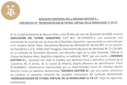 El 20 de diciembre de 2020, la AFA y Odeoma decidieron rescindir uno de los contratos.