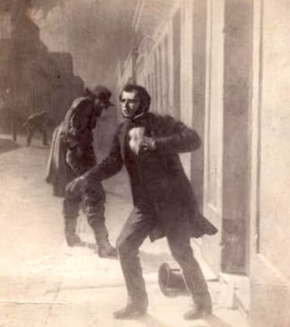 El 20 de marzo de 1848, un sicario apuñaló a Florencio Varela, publicista del partido Unitario, cuando ingresaba a su casa en la ciudad de Montevideo.