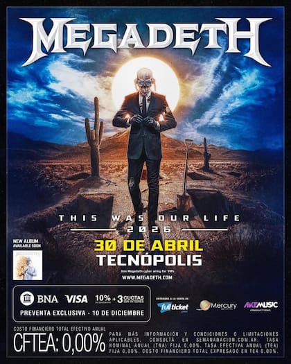 El 30 de abril los fans de Megadeth tienen una cita en Tecnópolis para ver el último show de la banda con su líder