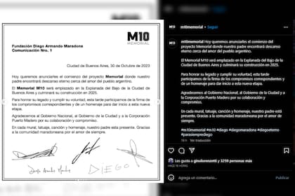 El 30 de octubre de 2023 la familia de Maradona anunciaba la construcción del mausoleo en Puerto Madero (Foto Instagram @m10memorial)