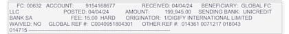 El 4 de abril de 2024 Digify International transfirió 199.945 dólares a Global.