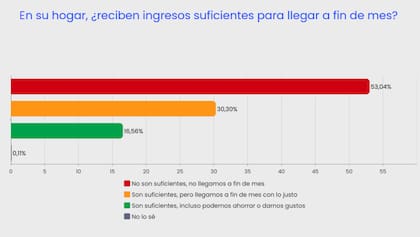 El 53,04% de los hogares reconoce que sus ingresos son insuficientes para llegar a fin de mes.