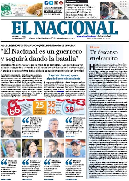 La última portada completa de El Nacional