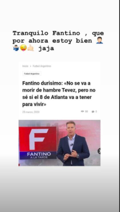 El 8 de Atlanta le contestó a Fantino en una Instagram Story