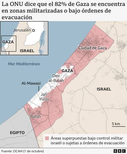 El 82% de Gaza se encuentra bajo control militar o con órdenes de evacuación, según la ONU