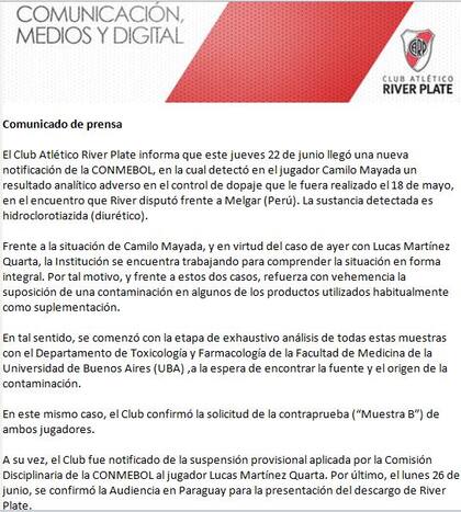 El comunicado