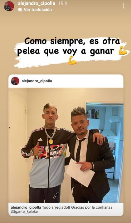 El abogado de L-Gante subió una foto junto al cantante y escribió: "Como siempre, es otra pelea que voy a ganar"