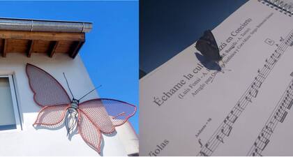 El abuelo tenía una fábrica de tejidos de alambre: "En una de las fotos está la mariposa hecha en alambre y hierro que hizo mi abuelo. Y en otra foto hay una mariposa real posada sobre una partitura mía. Para mí que era mi abuelo que vino a visitarme...", dice Sergio.