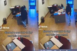 El accidente de la nueva empleada quedó grabado por las cámaras de seguridad