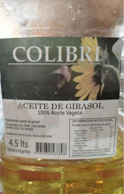 El aceite de girasol prohibido por Anmat de la marca Colibrí