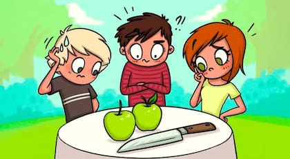 El acertijo de las 2 manzanas y un solo corte