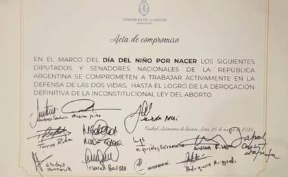 El acta de compromiso para derogar la ley del aborto