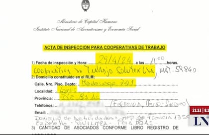 El acta de inspección para cooperativas de trabajo sobre Solutex SA