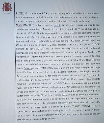 El acta de secuestro de las armas de Alejandro Adolfo Calvete Alonso en España