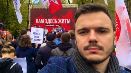 El activista opositor ruso Ruslan Shaveddinov, durante una manifestación en Moscú