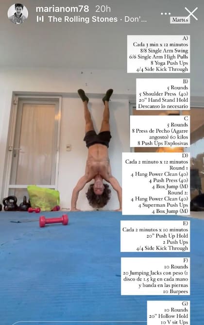 El actor compartió una serie de posteos en los que se muestra realizando distintas rutinas de ejercicio