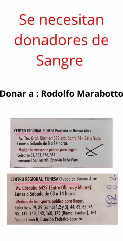El actor hizo un llamado a la solidaridad, con su nombre real: Rodolfo Marabotto. Necesita 12 dadores de sangre