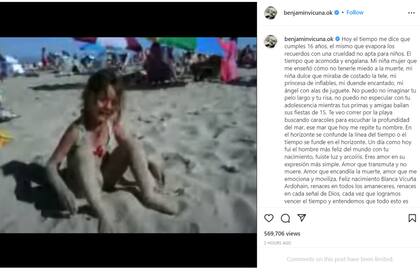 El actor recordó a su hija con una sentida publicación en Instagram