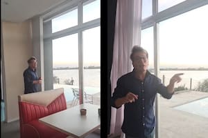 El actor recorrió el interior de la casa que tiene una enorme pileta sin fin