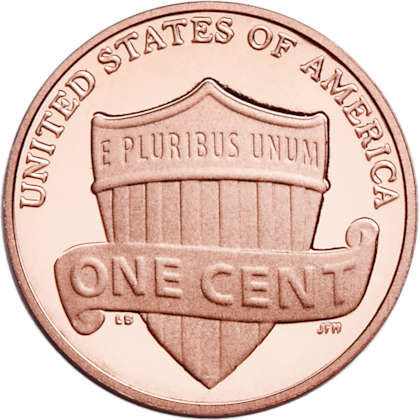 El actual centavo de dólar cuenta con el escudo de la unión