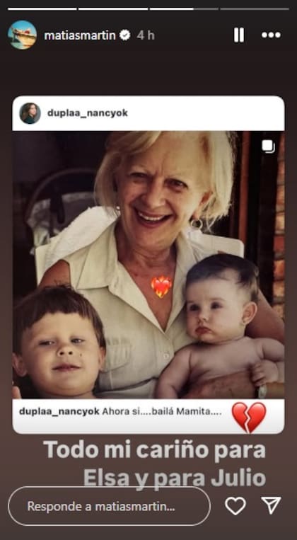 El adiós de Matías Martin a Elsa, la abuela de su hijo Luca y madre de Nancy Dupláa
