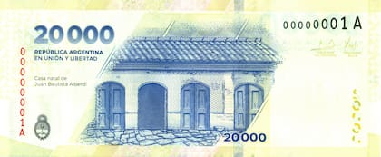 El adverso del nuevo billete de $20.000