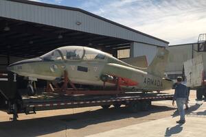 El Aermacchi de Crippa -que sobrevivió al fuego de la flota británica- en los Estados Unidos