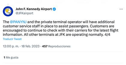 El aeropuerto John F. Kennedy informó las últimas actualizaciones