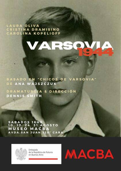 El afiche de la obra de teatro Varsovia 1944, basada en el libro Chicos de Varsovia, de Ana wajszczuk