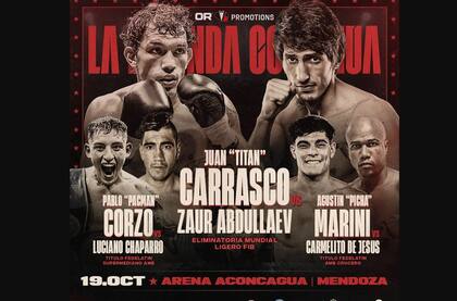 El afiche de la pelea de esta noche entre Juan Carrasco y Zaur Abdulaev