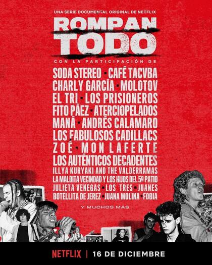 El afiche de la serie Rompan Todo, con formato de cartelera de festival, que circuló en las redes sociales el lunes por la tarde