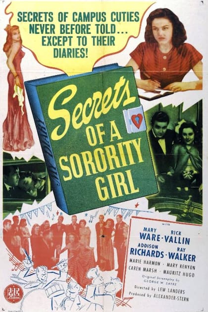 El afiche de Secrets of a Sorority Girl, una de las pocas películas en las que figura el nombre de Caren Marsh