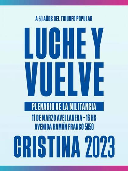 El afiche del acto de Cristina en Avellaneda.