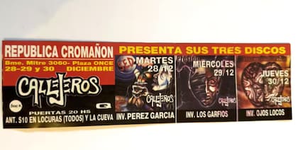 El afiche publicitario de los shows de Callejeros en Cromañón